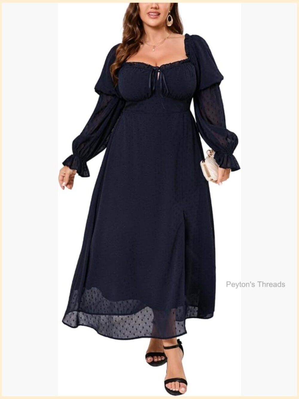 Plus Size Formal Guest Dress, Long Sleeve Convertible Neckline, Flattering